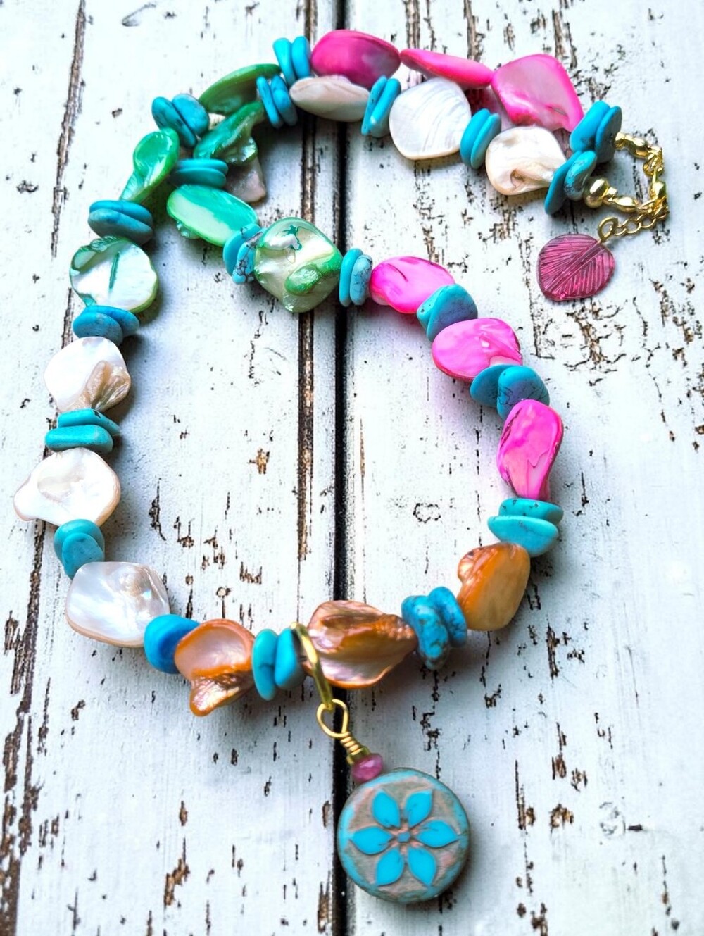 Colorful Shell & Turquoise Bead Necklace - Multicolor Women Jewelry Dopamine NEW
